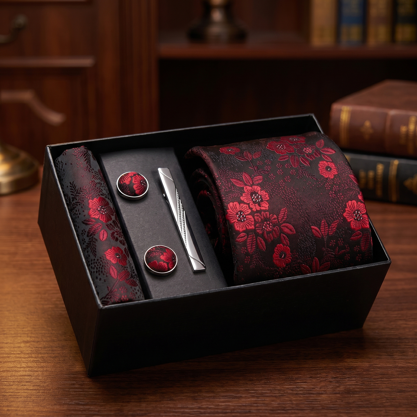 Silk Tie Set - Bordeaux Red